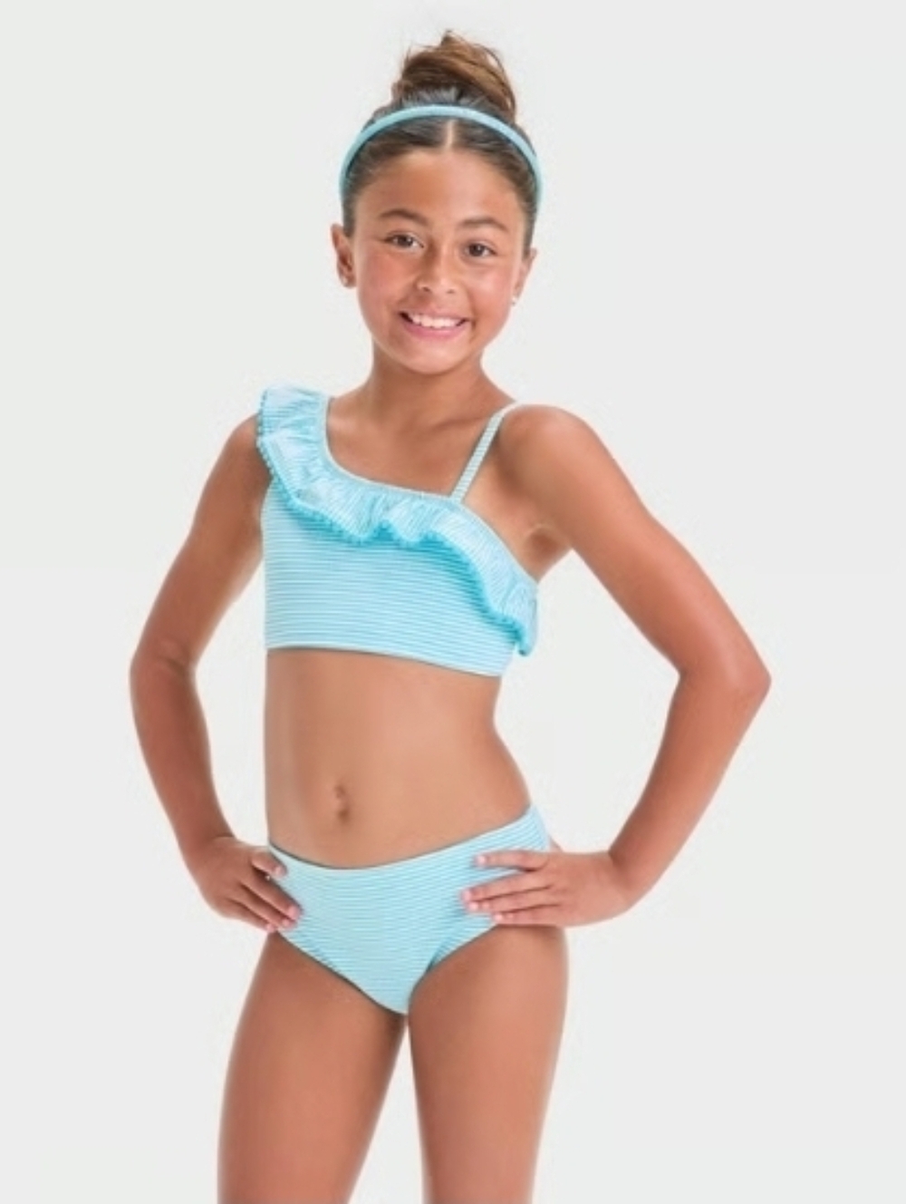 Cat & Jack Girls' Striped Bikini Set Blue Multi-Stripe, Full Lining, Adjustable